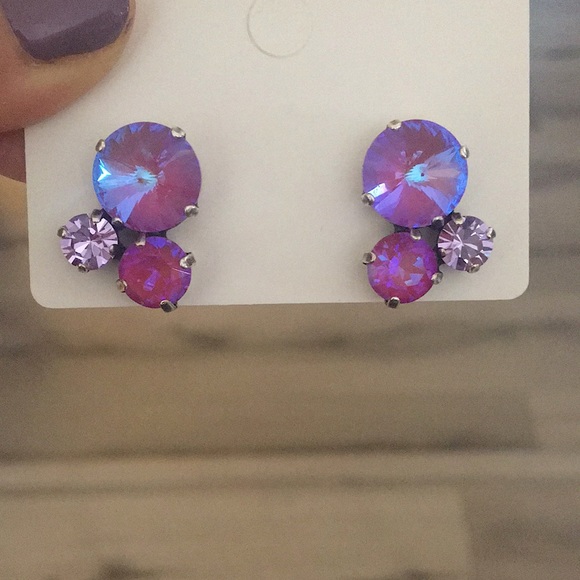 Fuchsia Magenta + Violet Crystal Earrings - Picture 6 of 14